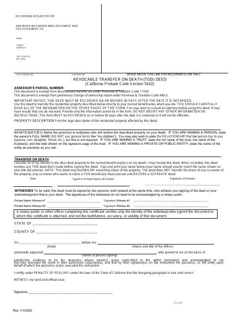 Revocable Transfer on Death (Tod) Deed - County of Los Angeles, California Download Pdf