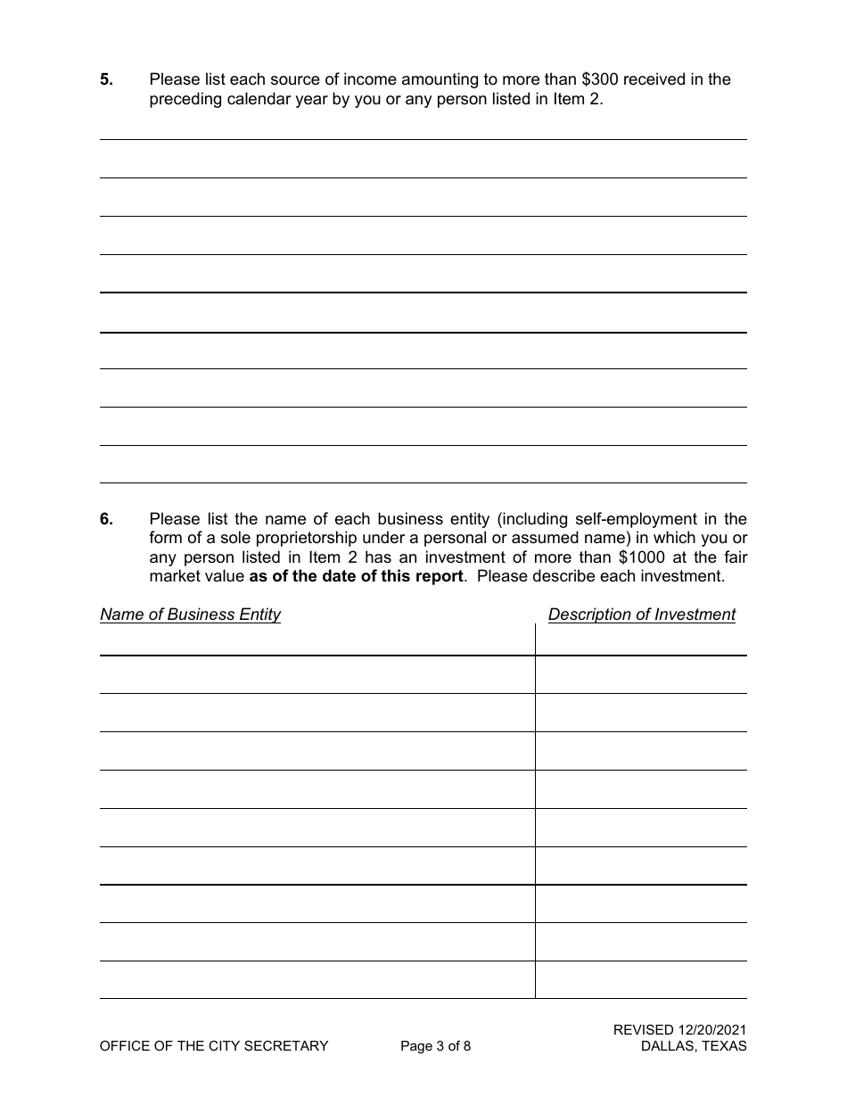 Financial Disclosure Report - City of Dallas, Texas, Page 3