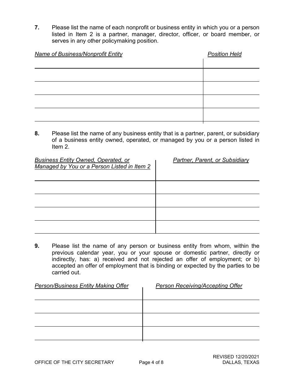 Financial Disclosure Report - City of Dallas, Texas, Page 4