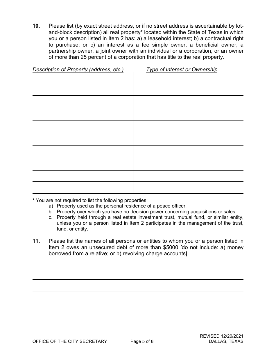 Financial Disclosure Report - City of Dallas, Texas, Page 5