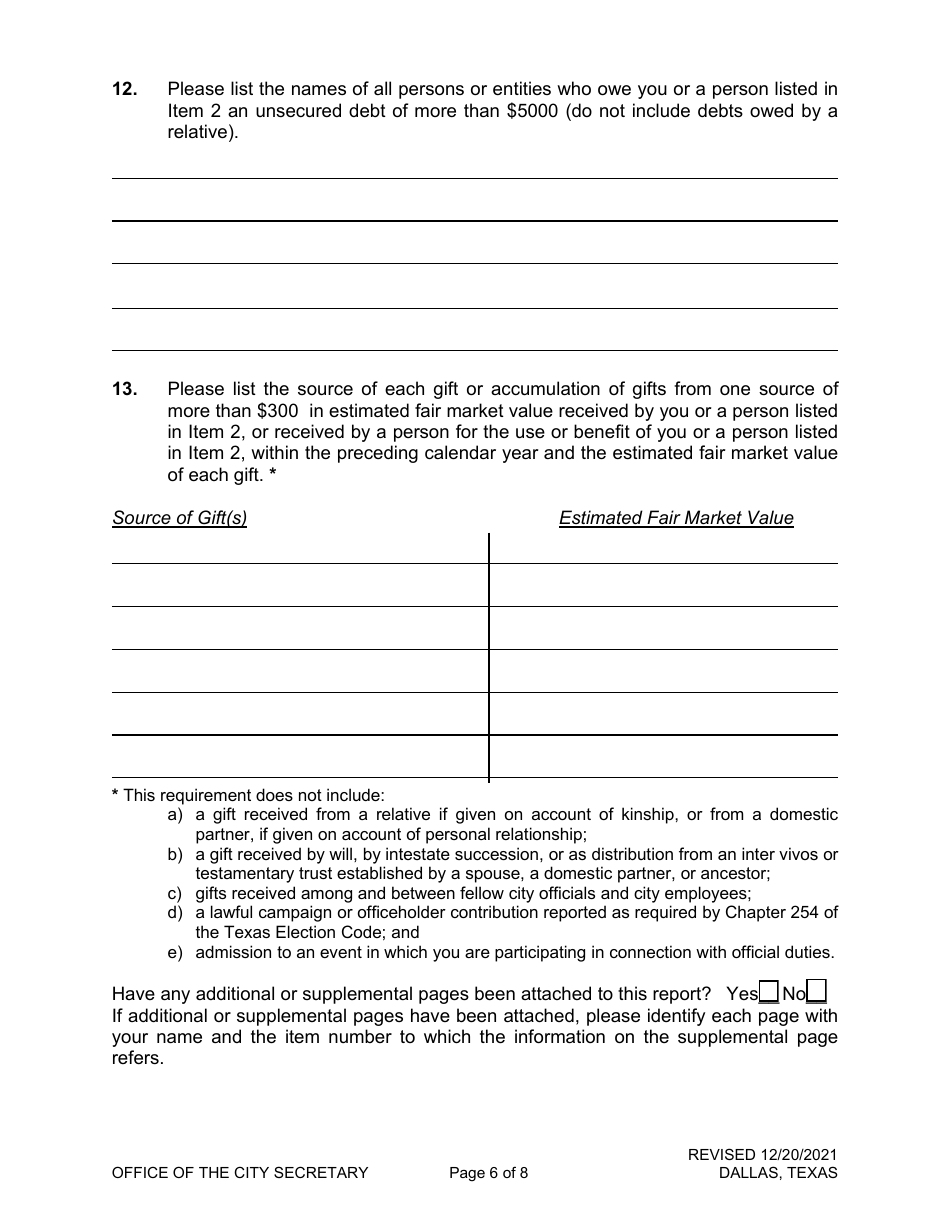 Financial Disclosure Report - City of Dallas, Texas, Page 6