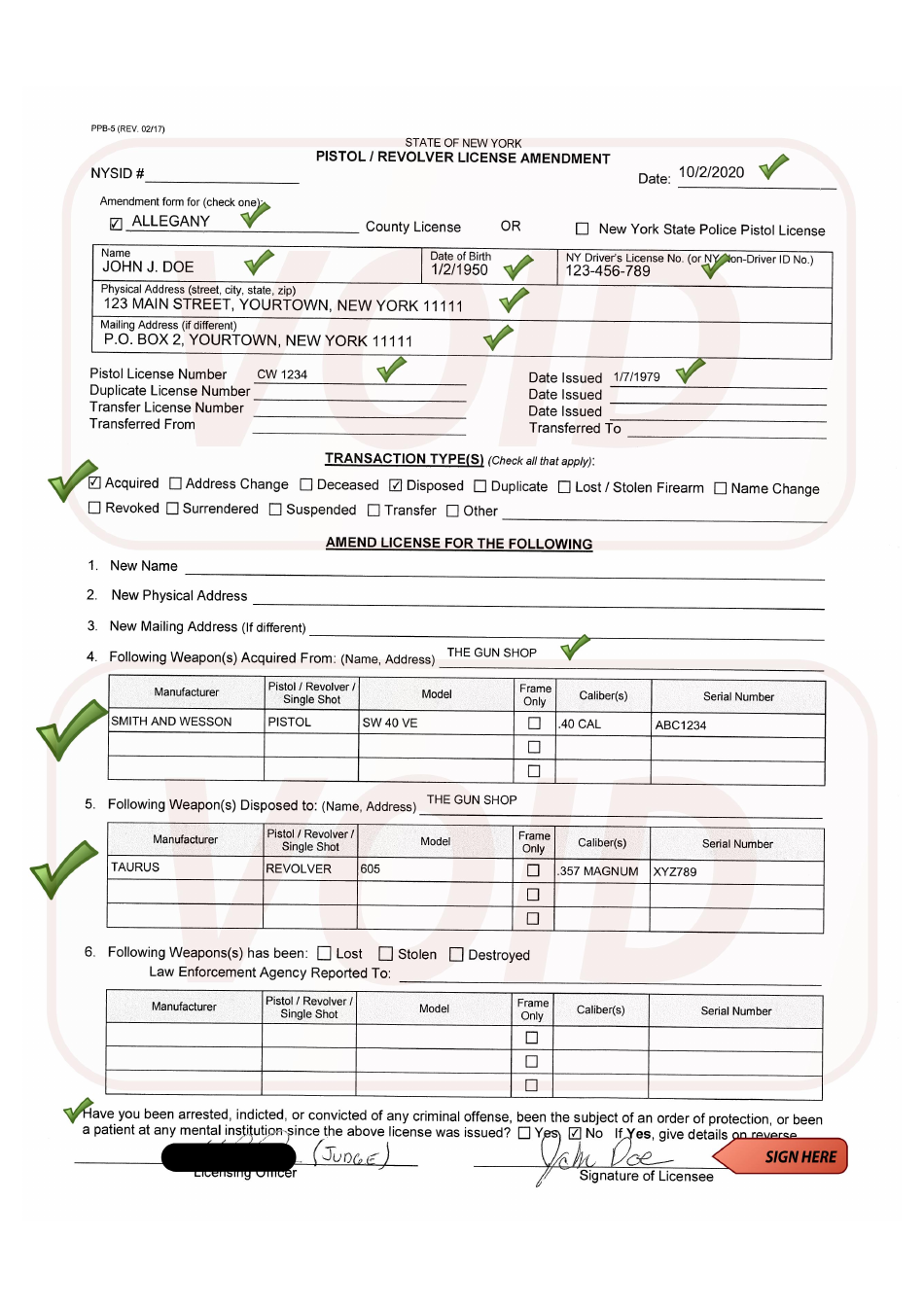 Form PPB-5 Pistol / Revolver License Amendment - Allegany County, New York, Page 5