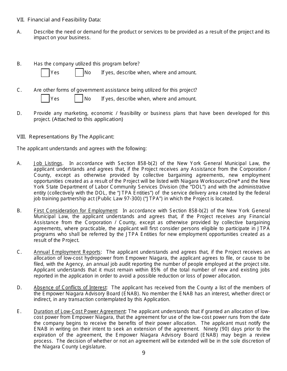 Niagara County, New York Application for Empower Niagara Assistance