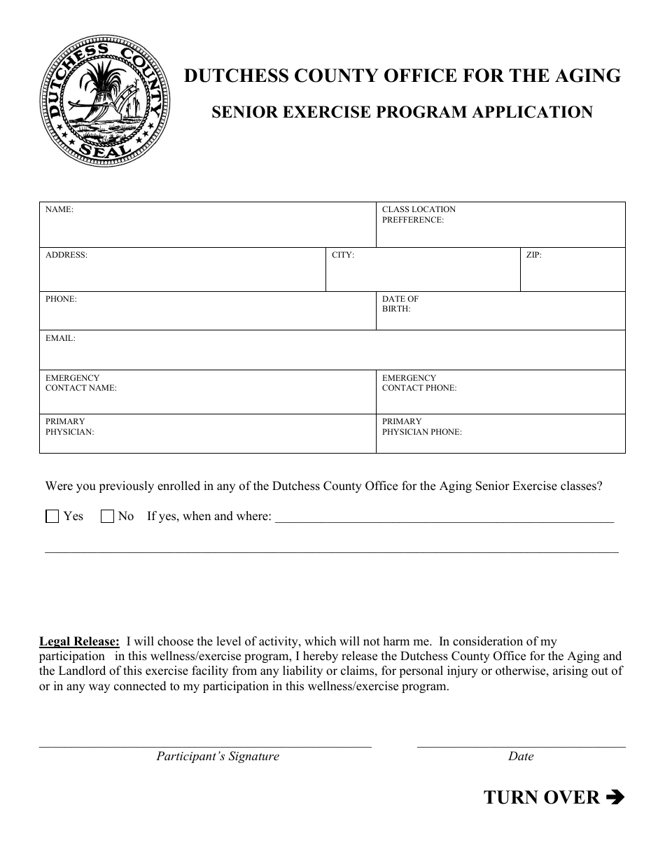 Senior Exercise Program Application - Dutchess County, New York, Page 2