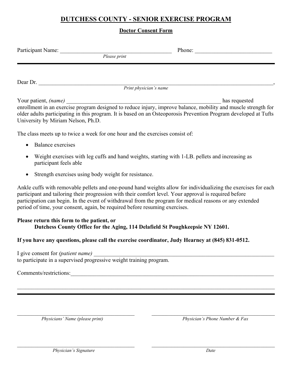 Senior Exercise Program Application - Dutchess County, New York, Page 4