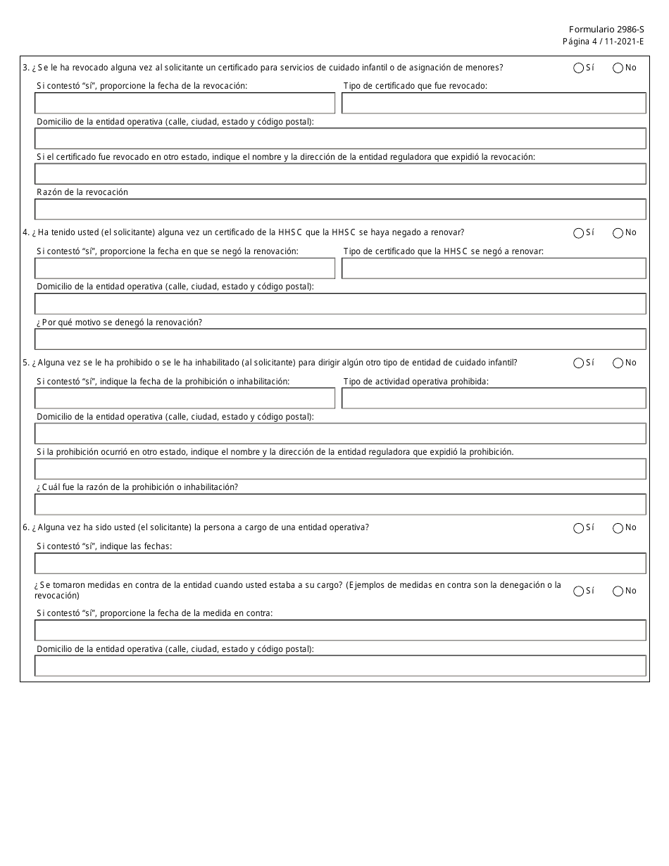 Formulario 2986-S Solicitud De Inscripcion - Texas (Spanish), Page 4