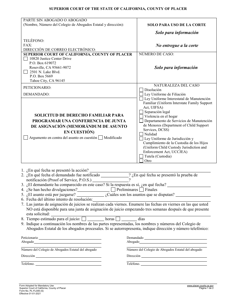 Formulario Pl Fl006 Fill Out Sign Online And Download Printable Pdf County Of Placer 5340