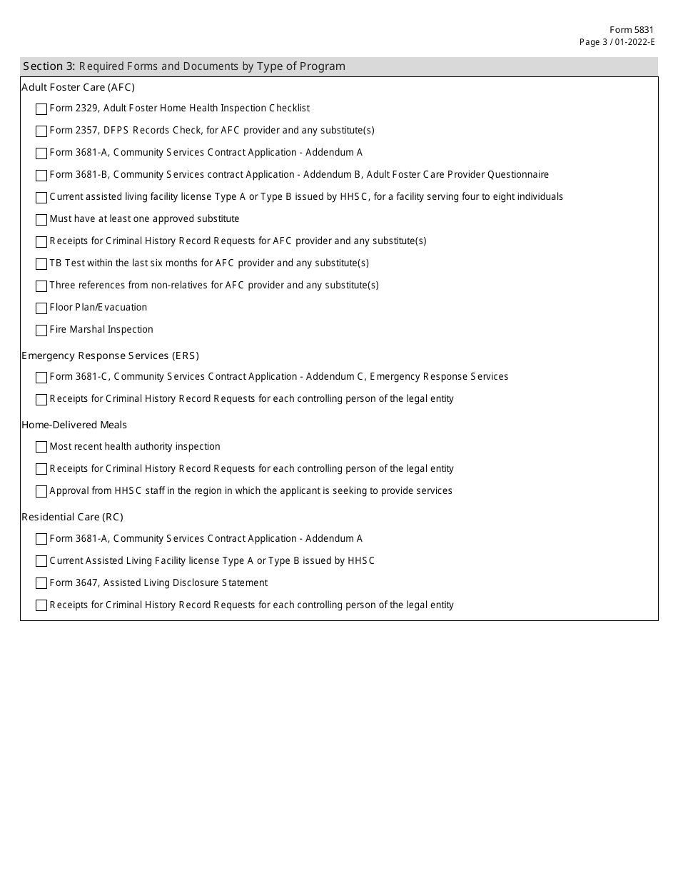 Form 5831 Contract Application Packet Checklist, Regionally Enrolled - Texas, Page 3