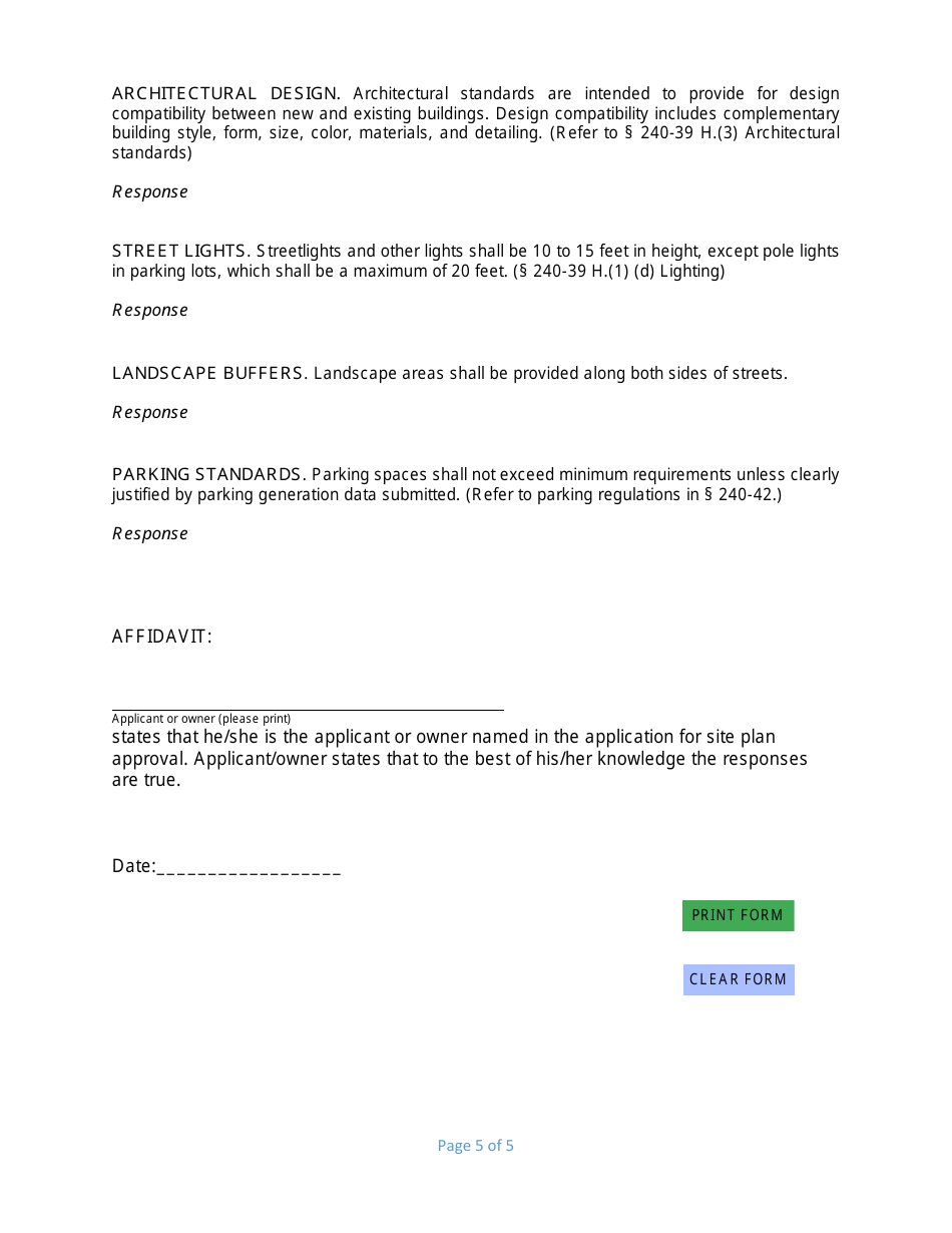 Site Plan General Business (Gb) Supplemental Information Form - Town of LaGrange, New York, Page 5