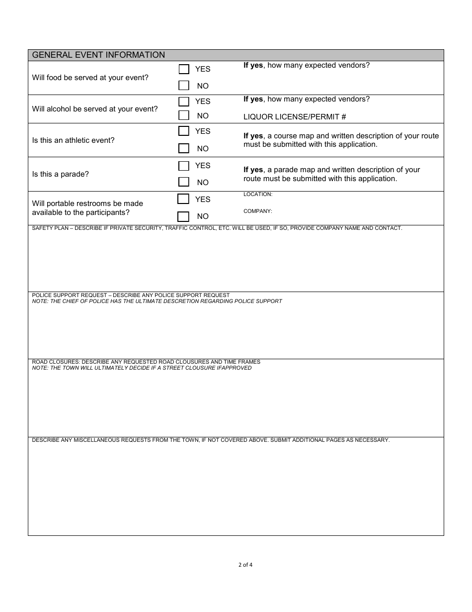 Special Events Permit Application - Town of Seneca Falls, New York, Page 2