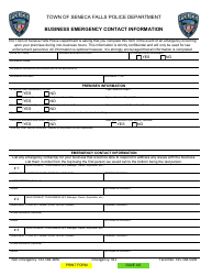 Document preview: Business Emergency Contact Information - Town of Seneca Falls, New York