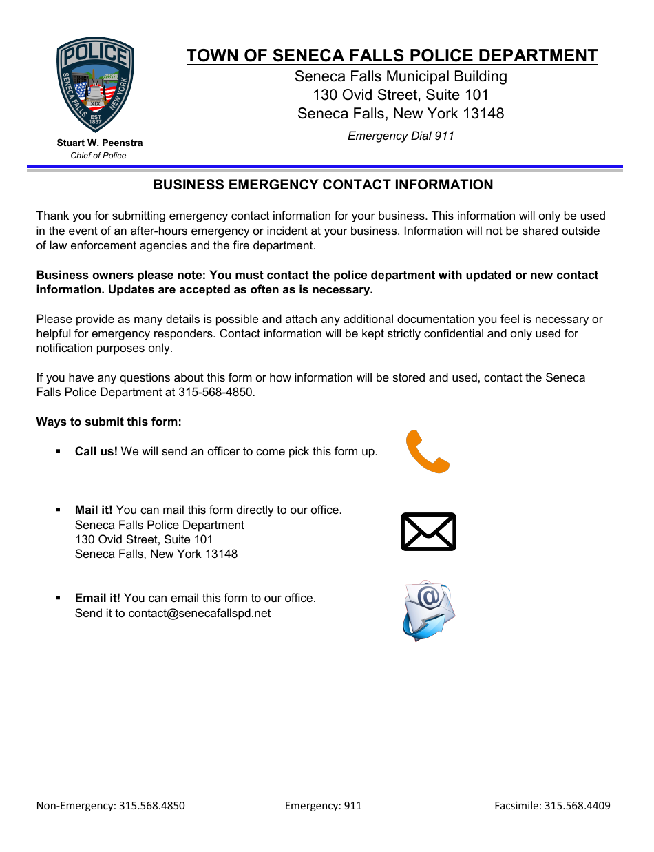 Business Emergency Contact Information - Town of Seneca Falls, New York, Page 2