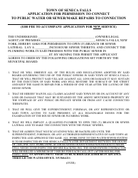 Document preview: Application for Permission to Connect to Public Water or Sewer/Make Repairs to Connection - Town of Seneca Falls, New York