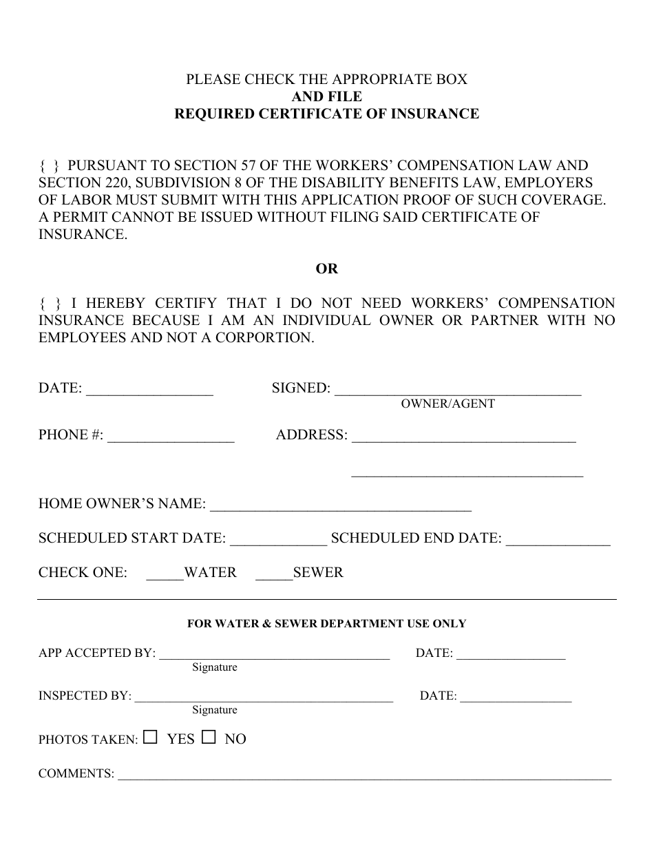 Application for Permission to Connect to Public Water or Sewer / Make Repairs to Connection - Town of Seneca Falls, New York, Page 2