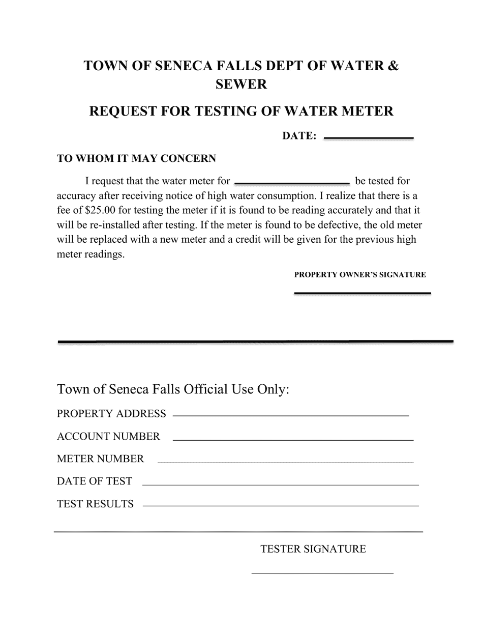 Request for Testing of Water Meter - Town of Seneca Falls, New York, Page 1