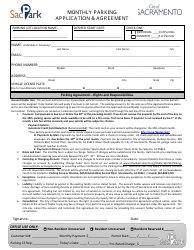 Document preview: Monthly Parking Application & Agreement - City of Sacramento, California