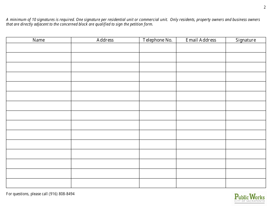 Angled Parking Petition Form - City of Sacramento, California, Page 2