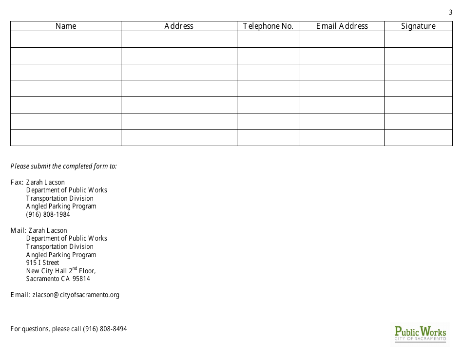 Angled Parking Petition Form - City of Sacramento, California, Page 3