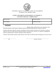 Document preview: Form JC-E-005 Court Appointed Dependency Attorney's Certification of Competency - County of Sacramento, California