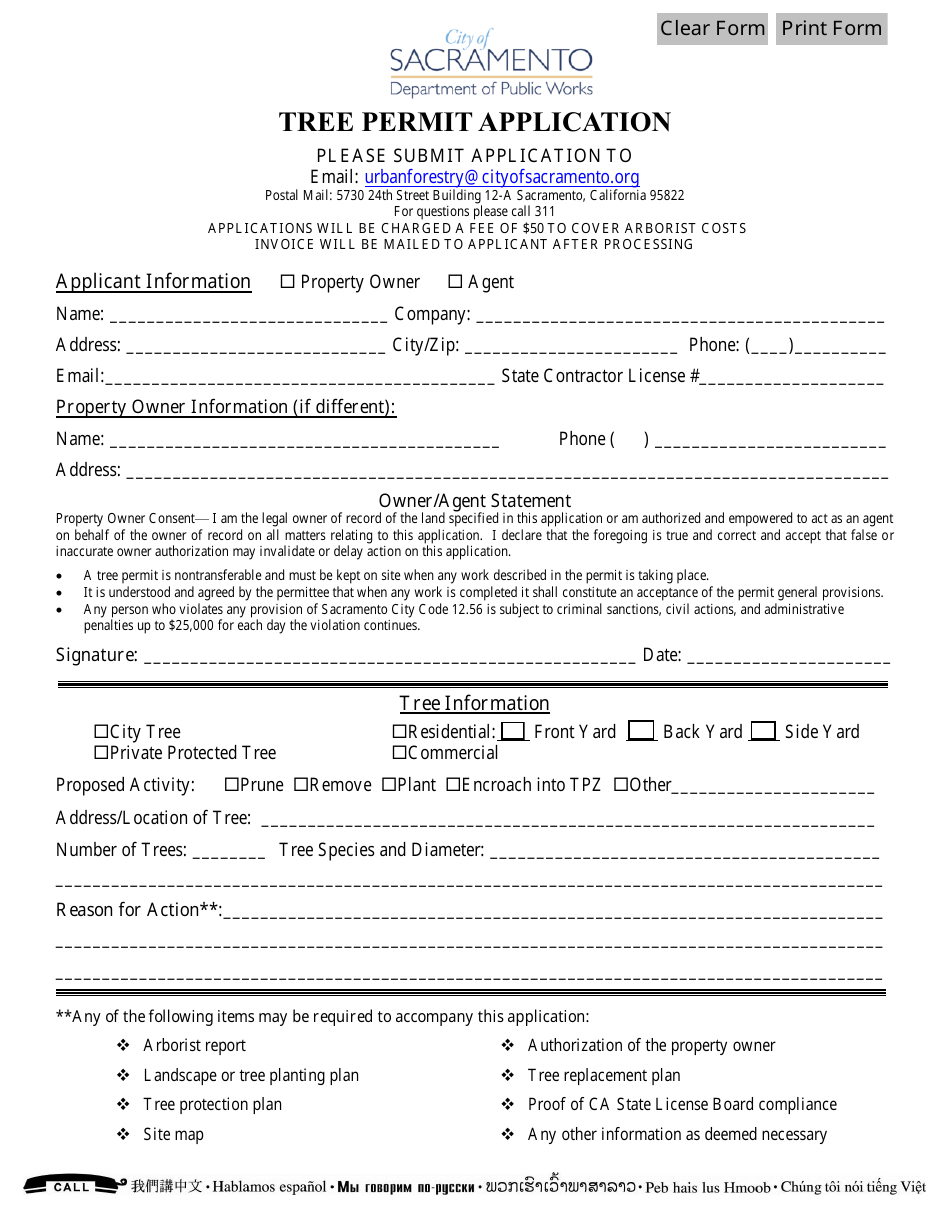 City of Sacramento, California Tree Permit Application Download