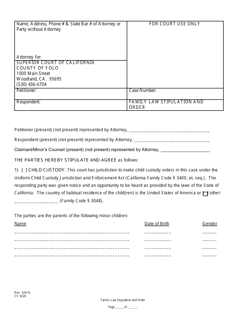 Form CV0220  Printable Pdf