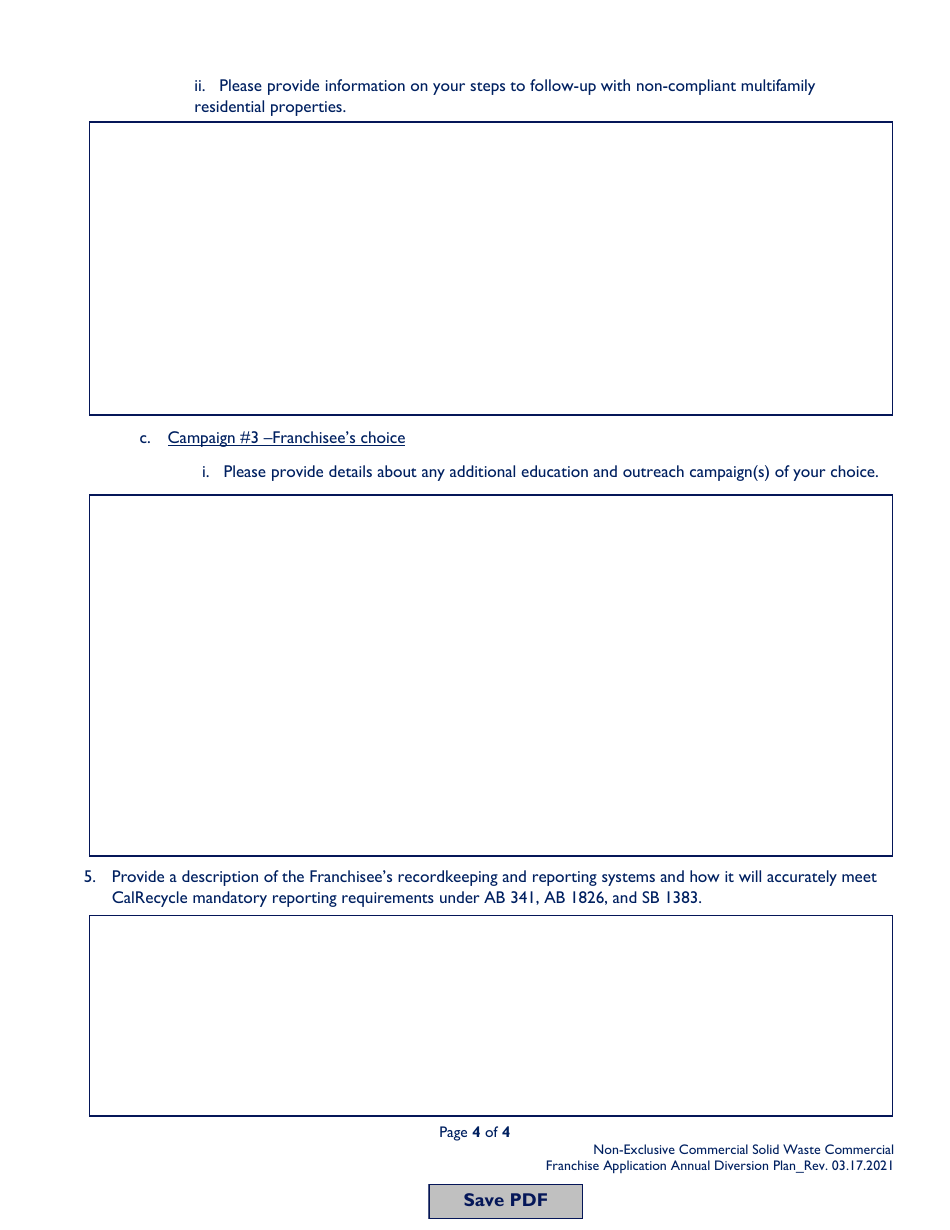 Non-exclusive Commercial Solid Waste Collection Franchise Annual Diversion Plan Template - City of Sacramento, California, Page 4