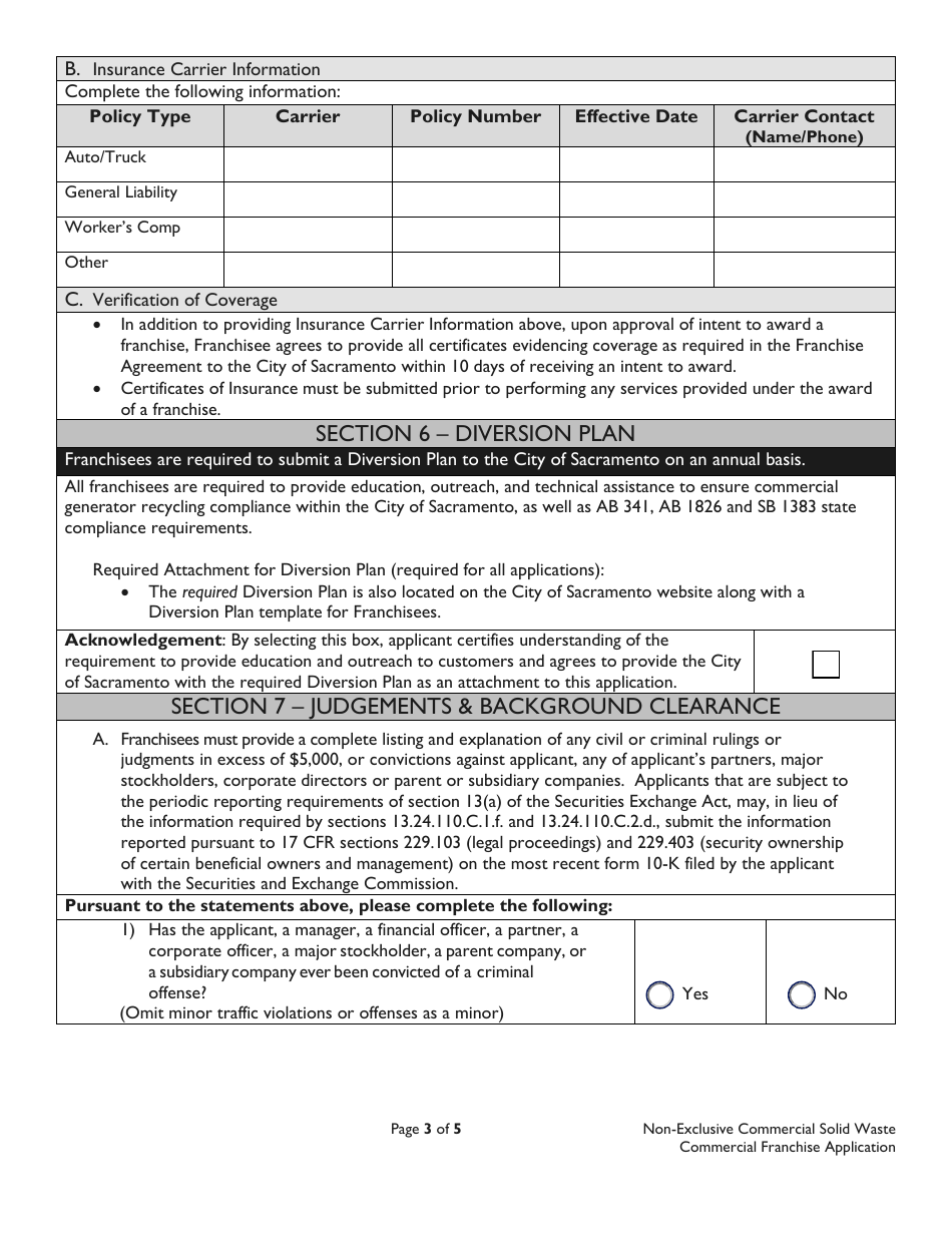 Non-exclusive Commercial Solid Waste Collection Franchise Application - City of Sacramento, California, Page 3