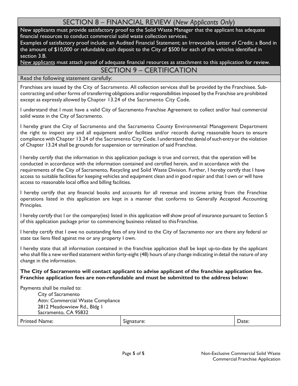 Non-exclusive Commercial Solid Waste Collection Franchise Application - City of Sacramento, California, Page 5