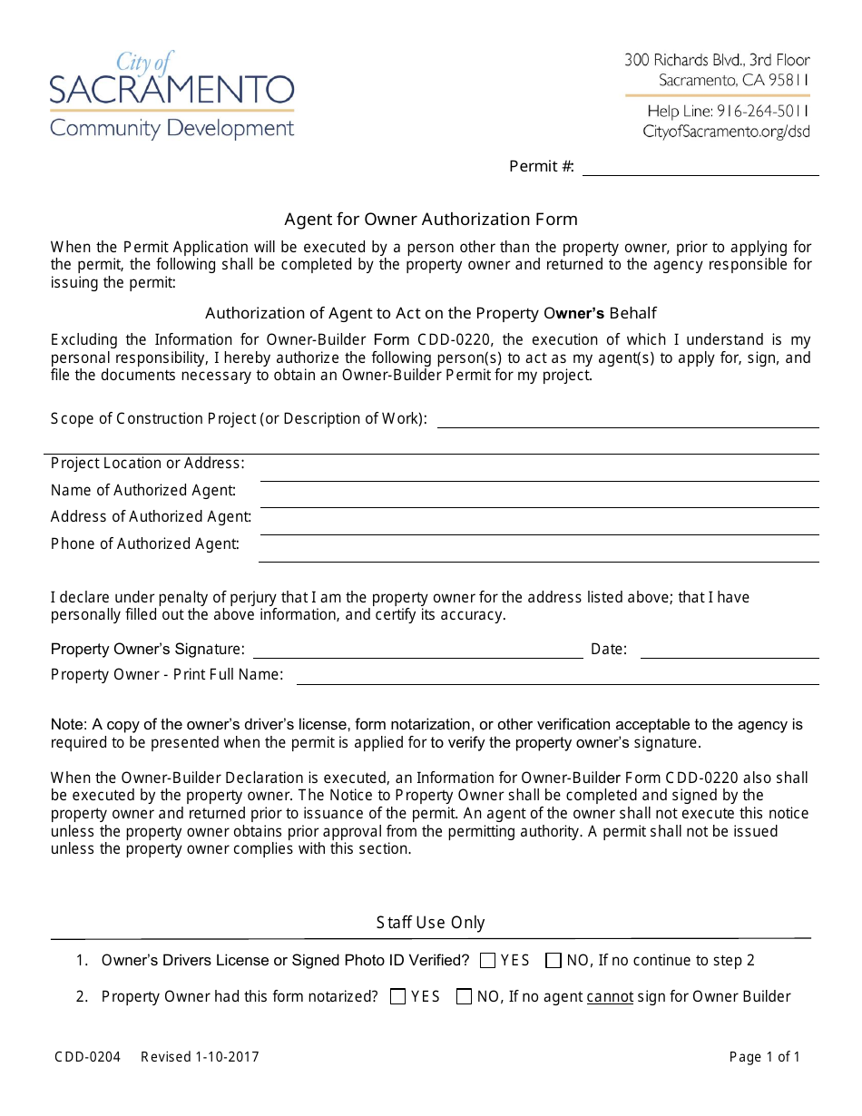 Form CDD-0204 Download Fillable PDF or Fill Online Agent for Owner ...