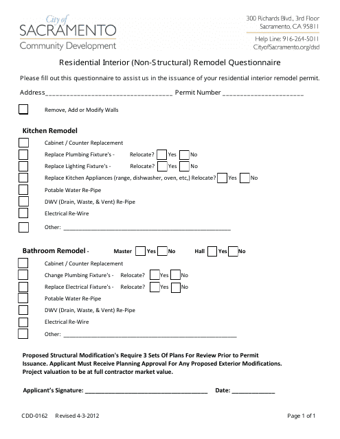 Form CDD-0162  Printable Pdf