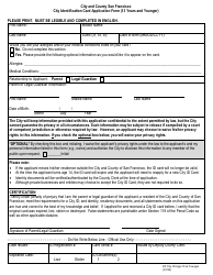 Document preview: City Identification Card Application Form (13 Years and Younger) - City and County of San Francisco, California