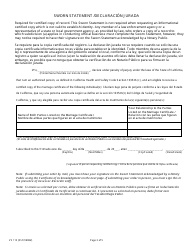 Formulario VS113 Application for Certified Copy of a Non-confidential Public Marriage Certificate / Solicitud Para Copia Certificada De Acta De Matrimonio No Confidencial Publica - City and County of San Francisco, California (Spanish), Page 3