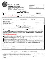 Document preview: Marriage Record - Yolo County, California