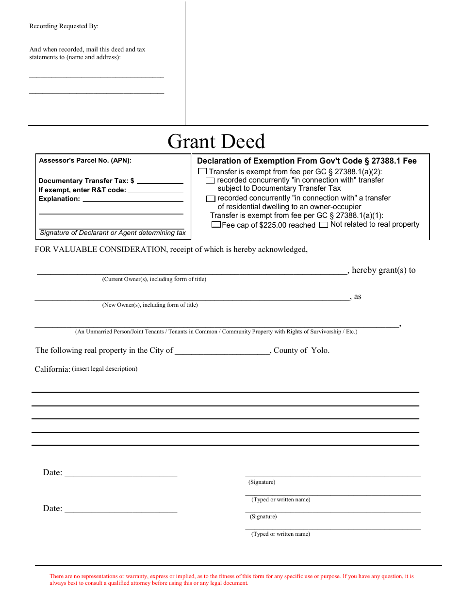 Yolo County, California Grant Deed Fill Out, Sign Online and Download