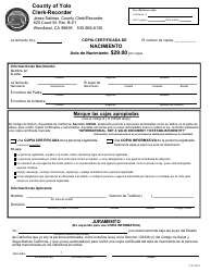 Copia Certificada De Nacimiento - Yolo County, California (Spanish)