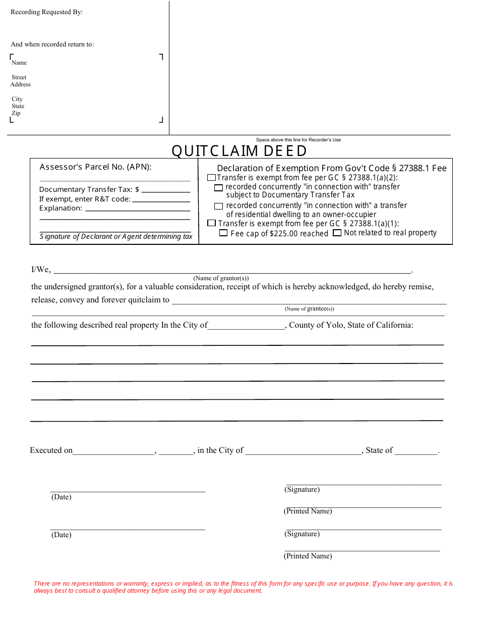 Quitclaim Deed - Yolo County, California, Page 1