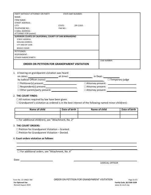 Form 13-19822-360 Order on Petition for Grandparent Visitation - County of San Bernardino, California