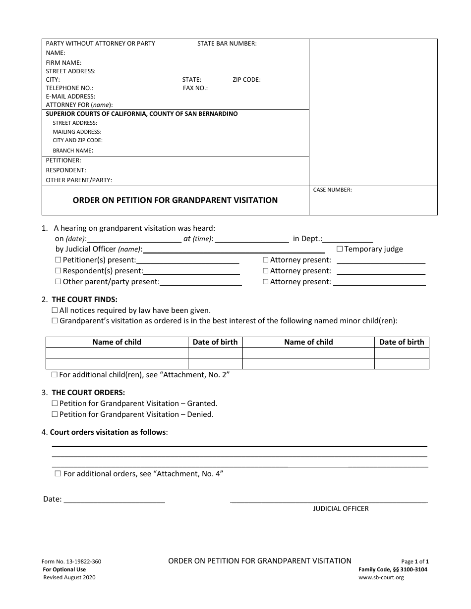 Form 13-19822-360 Order on Petition for Grandparent Visitation - County of San Bernardino, California, Page 1