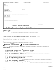 Document preview: Form SB-9007 Affidavit/Certificate/Declaration - Re: Military Service in an Adoption and Related Matters - County of San Bernardino, California