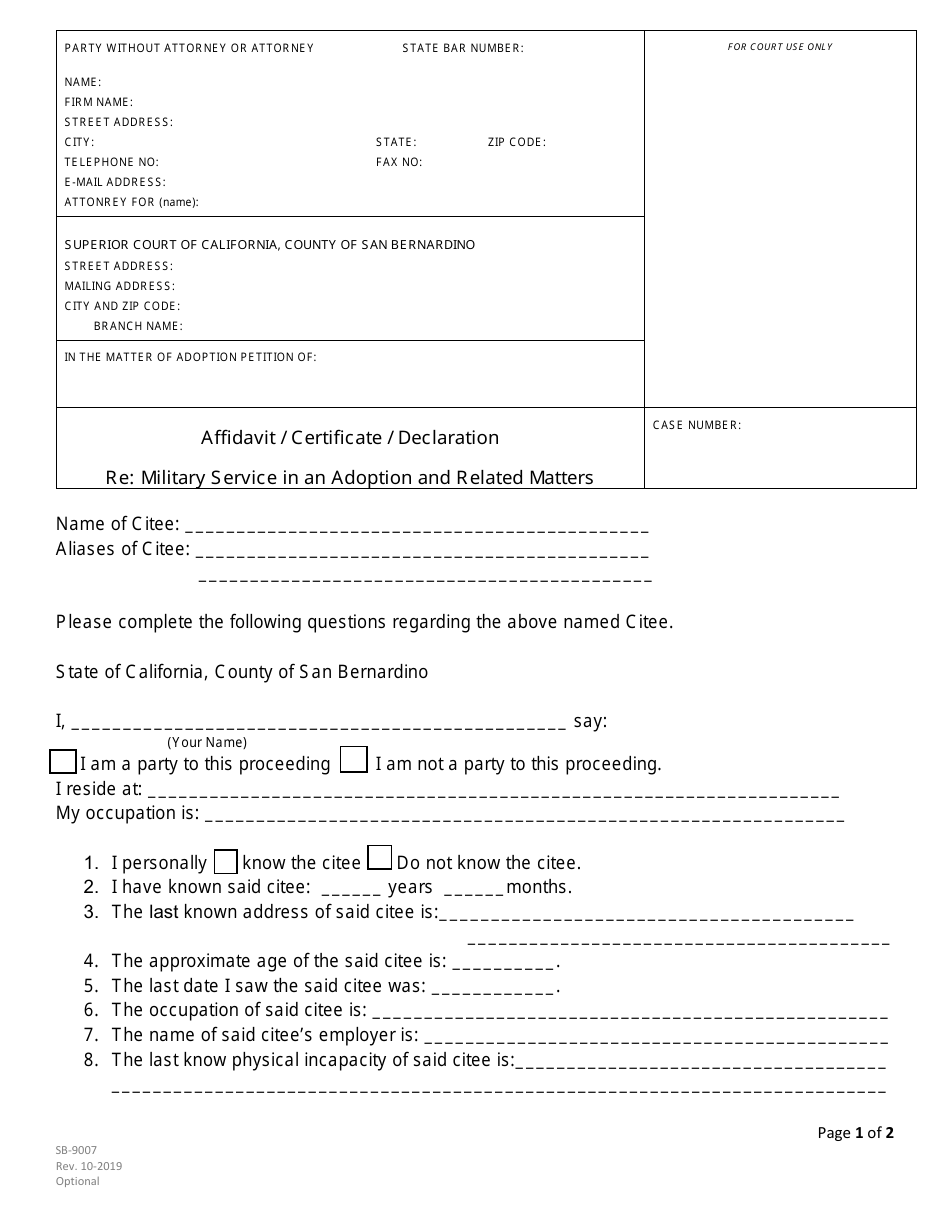 Form SB9007 Fill Out, Sign Online and Download Fillable PDF, County