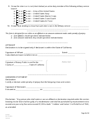 Form SB-9007 Affidavit/Certificate/Declaration - Re: Military Service in an Adoption and Related Matters - County of San Bernardino, California, Page 2