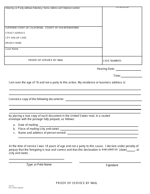 Form SB-37A Proof of Service by Mail - County of San Bernardino, California