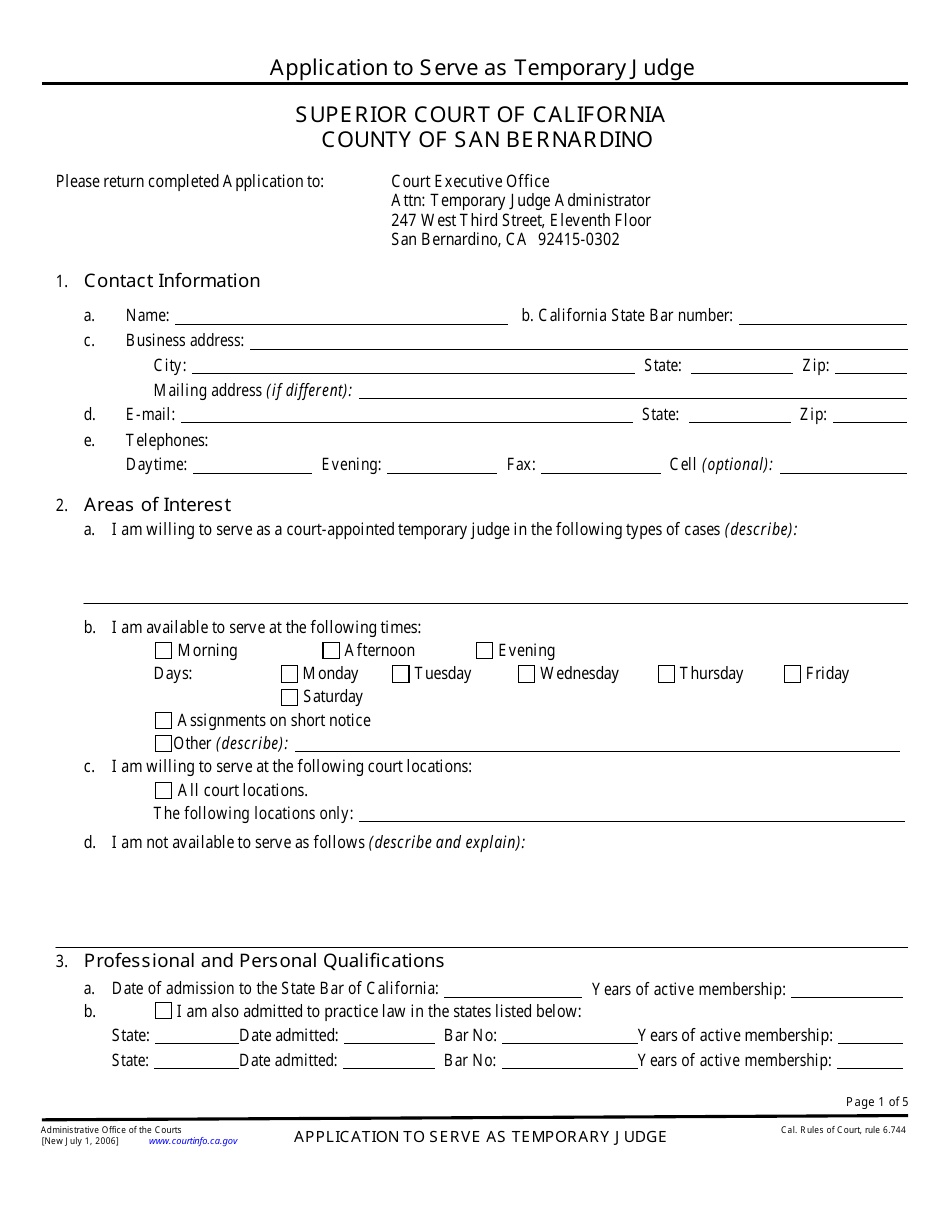 County of San Bernardino, California Application to Serve as Temporary