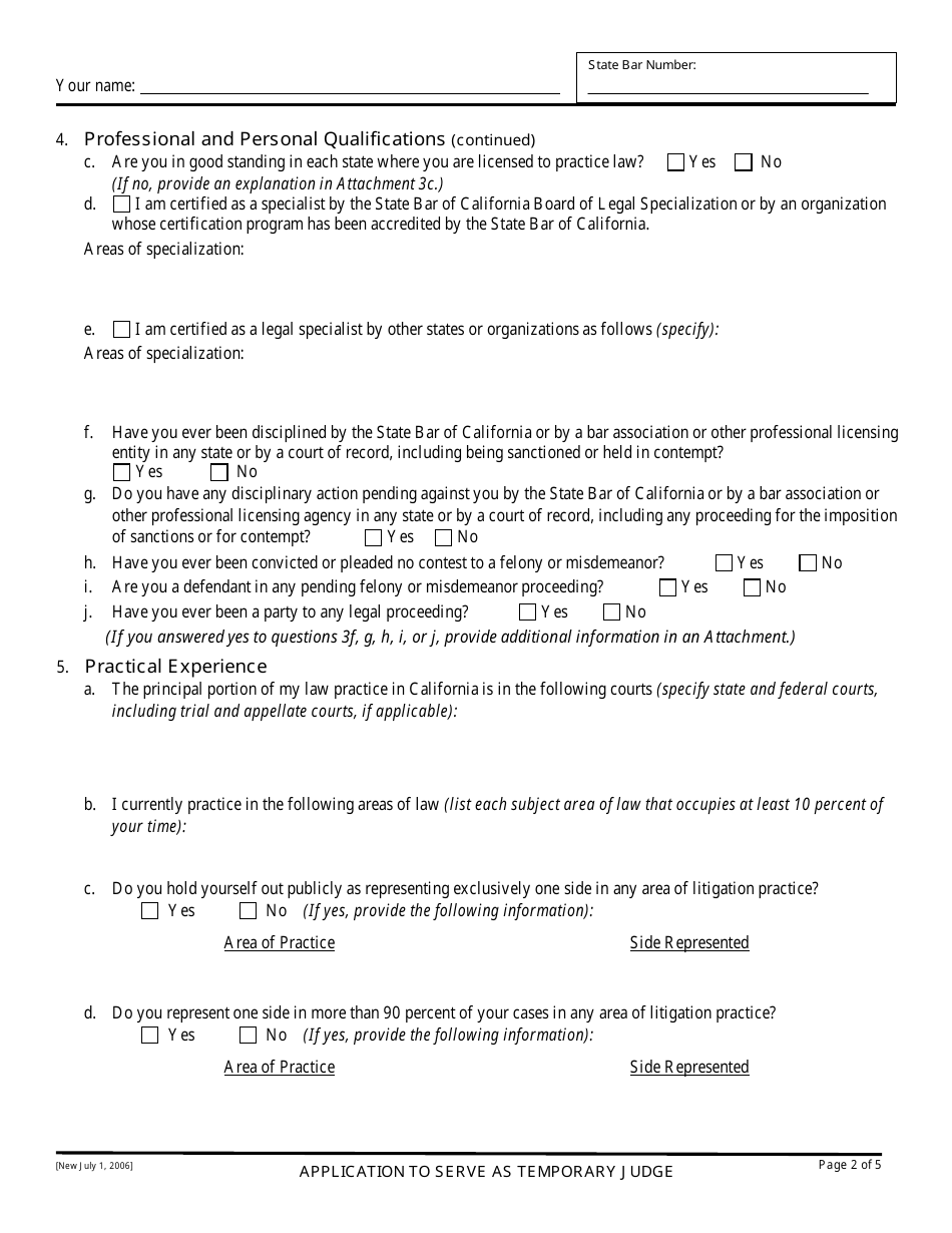 Application to Serve as Temporary Judge - County of San Bernardino, California, Page 2
