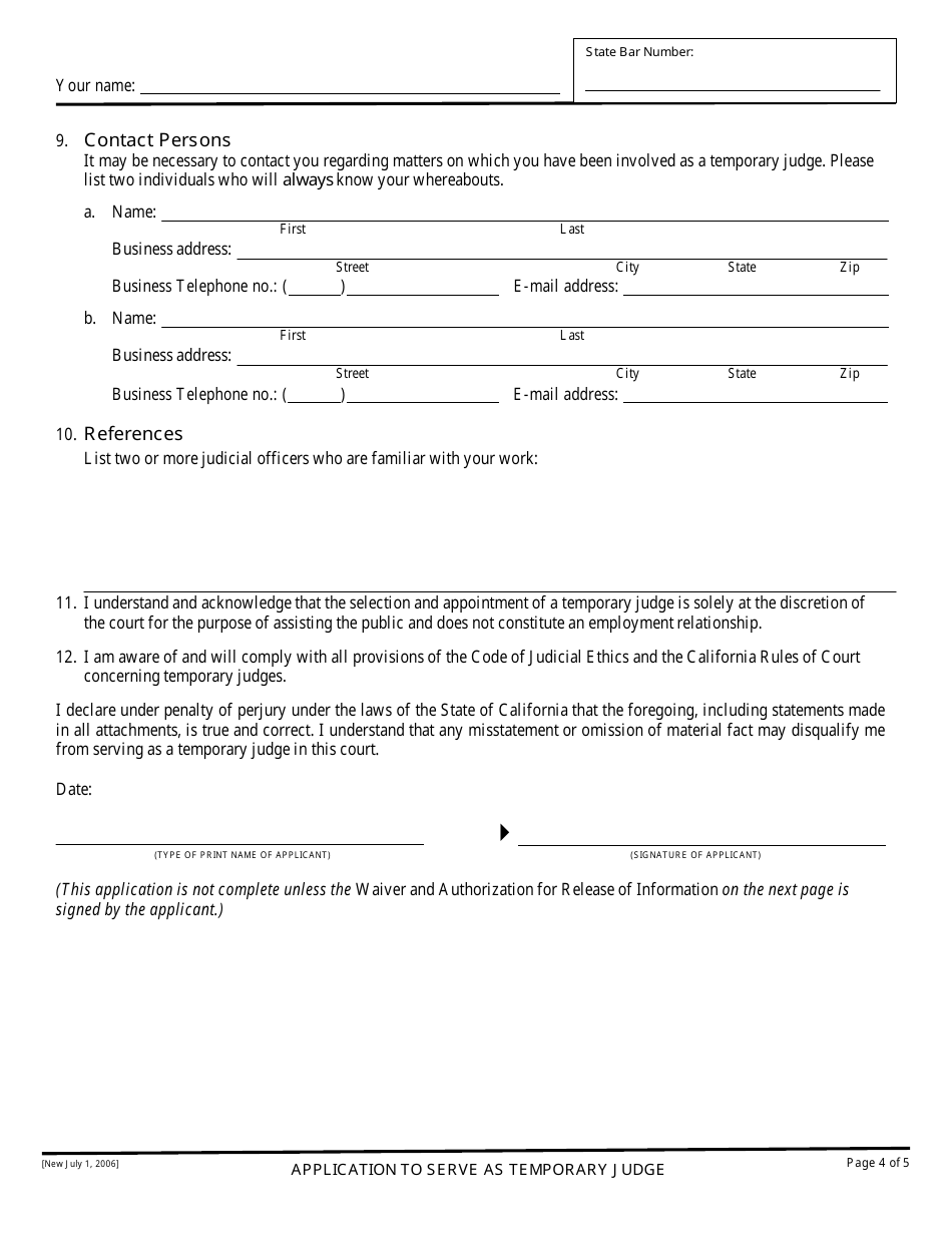 Application to Serve as Temporary Judge - County of San Bernardino, California, Page 4