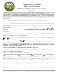 Document preview: Application for Pro Per Investigator Panel - County of San Bernardino, California