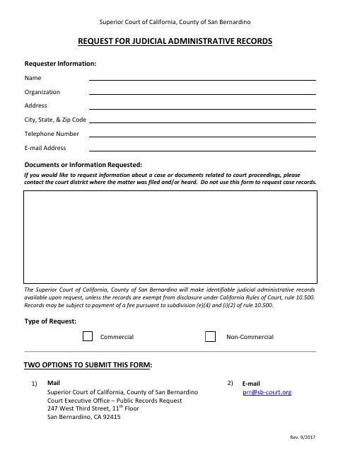 Request for Judicial Administrative Records - County of San Bernardino, California Download Pdf