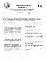 Document preview: Language Access Services Complaint Form - County of San Bernardino, California