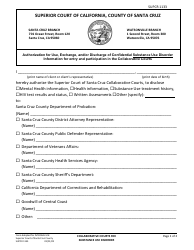 Document preview: Form SUPCR1133 Authorization for Use, Exchange, and/or Discharge of Confidential Substance Use Disorder - County of Santa Cruz, California