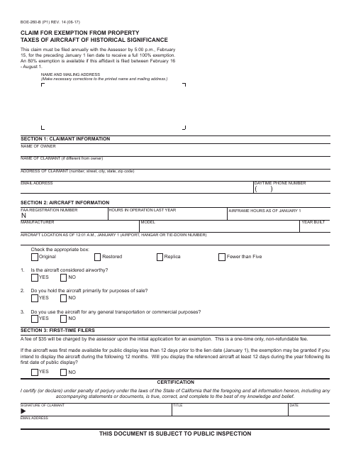 Form BOE-260-B  Printable Pdf